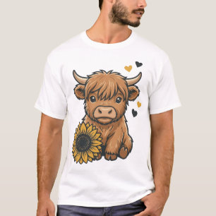 Camiseta Dibujo Vintage de Girasol de Vaca de las Tierras A
