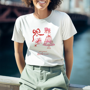 Camiseta Dibujos animados de cumpleaños rojos y rosados dib