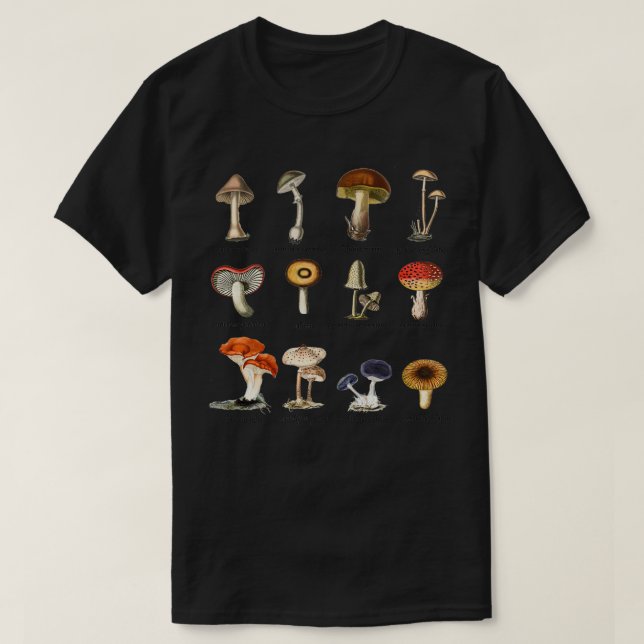Camiseta Dibujos de hongos etiquetados (Diseño del anverso)