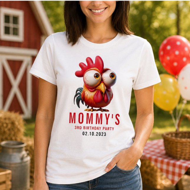 Camiseta Dibujos divertidos de gallos para cumpleaños de 3  (Cute Rooster Caricatures 3rd Birthday Party T-Shirt)