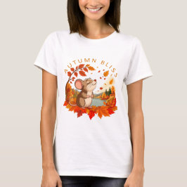 Camiseta Dicha de Otoño Ratón Pequeño y Lindo con Hojas de
