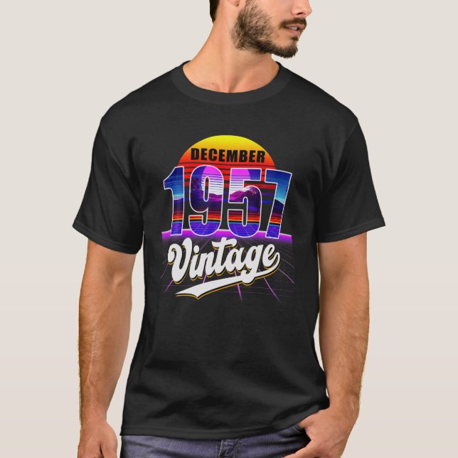 Camiseta Diciembre De 1957 Retro 64º Cumpleaños Vaporwave 6 (Anverso)