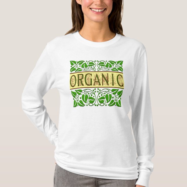 Camiseta Diciendo verde orgánico con tee de hojas antiguas (Anverso)