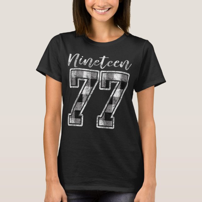 Camiseta Diecinueve 77 cumpleaños de la tela escocesa 1977 (Anverso)