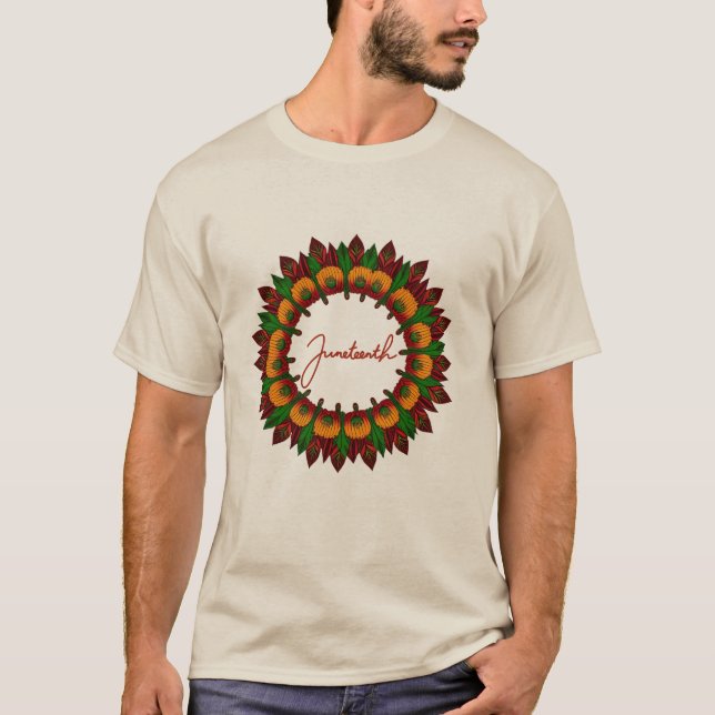 Camiseta Diecinueve mandala floral de inspiración africana (Anverso)