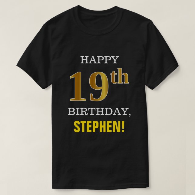 Camiseta Diecinueveavo cumpleaños del oro intrépido, negro, (Diseño del anverso)