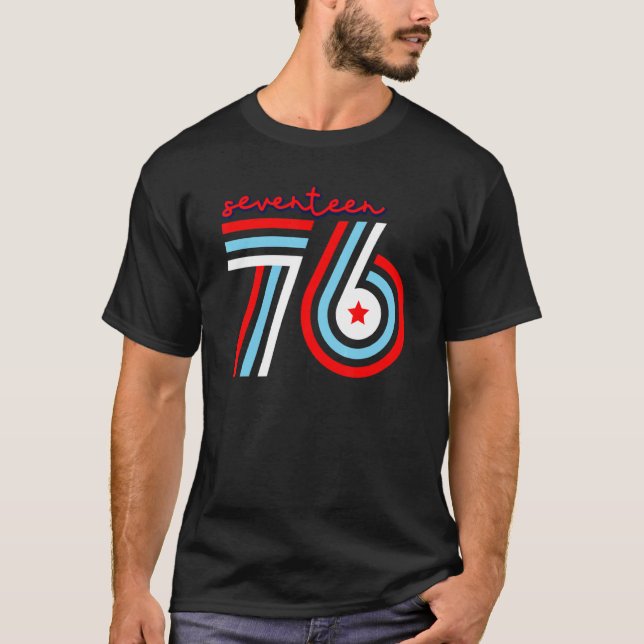 Camiseta Diecisiete 76 Estados Unidos Patriótico 4 De Julio (Anverso)