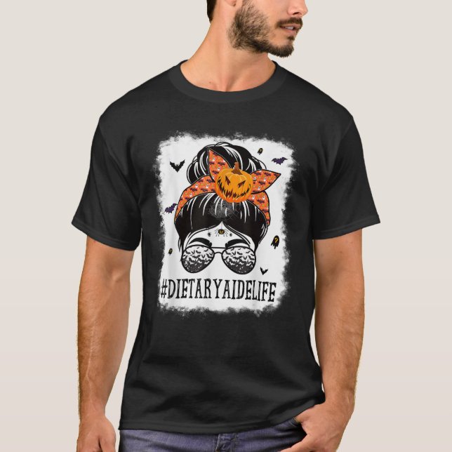 Camiseta Dieta Aide Messy Bun Spooky Pumpkin Halloween Co (Anverso)
