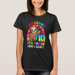 Camiseta Diez cumpleaños, sexto grado, lindo Sloth