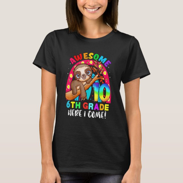 Camiseta Diez cumpleaños, sexto grado, lindo Sloth (Anverso)