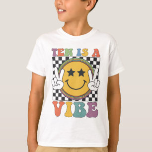 Camiseta Diez Es Un Cumpleaños 10 Groovy Feliz 10 Años B