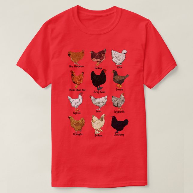 Camiseta Diferentes razas de pollos (Diseño del anverso)
