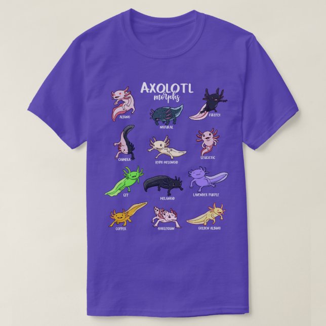 Camiseta Diferentes tipos de Kawaii Axolotl (Diseño del anverso)