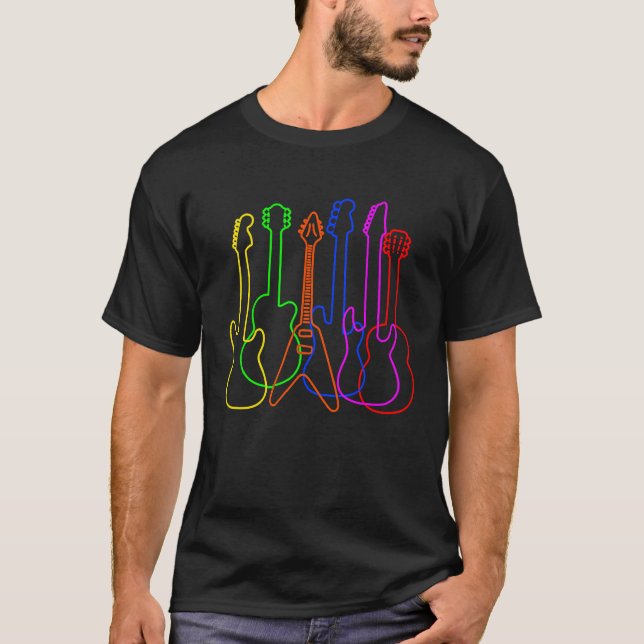 Camiseta Different guitars outline guitarists musicians (Anverso)
