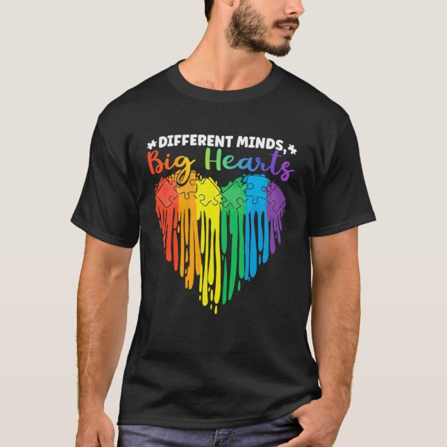 Camiseta Different Minds Big Hearts Puzzle Piece Autism Awa (Anverso)