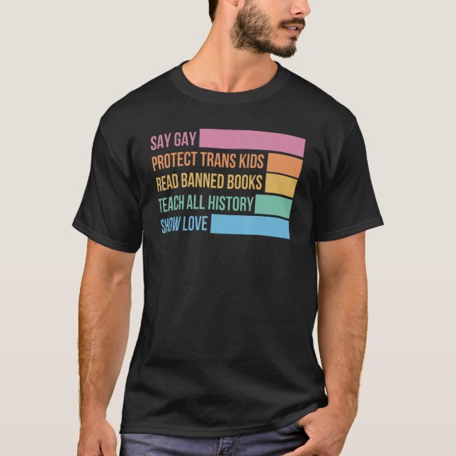 Camiseta Digamos Gay Protect Trans Kids Leer libros prohibi (Anverso)