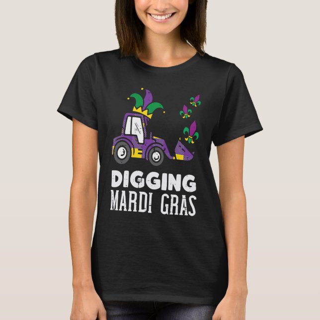 Camiseta Digging Mardi Gras Bulldozer Truck Cute Boys Kids  (Anverso)