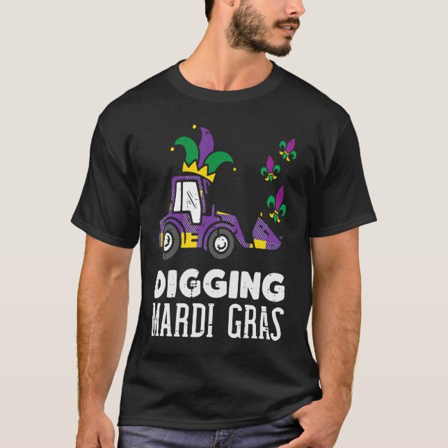 Camiseta Digging Mardi Gras Bulldozer Truck Cute Boys Kids  (Anverso)