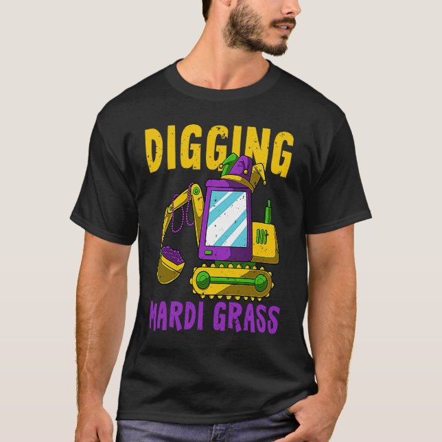 Camiseta Digging Mardi Gras Cool Jester Excavator Construct (Anverso)