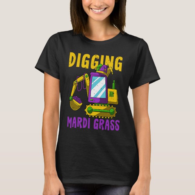 Camiseta Digging Mardi Gras Cool Jester Excavator Construct (Anverso)