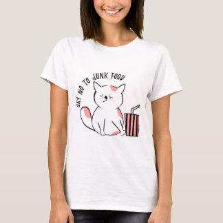 Camiseta Dile no a la comida chatarra - humor de gato
