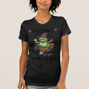 Camiseta Dilly Dally Antes de Haunt Frog Halloween Shopping