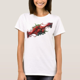 Camiseta dinámica roja de fresas abstractas de mod