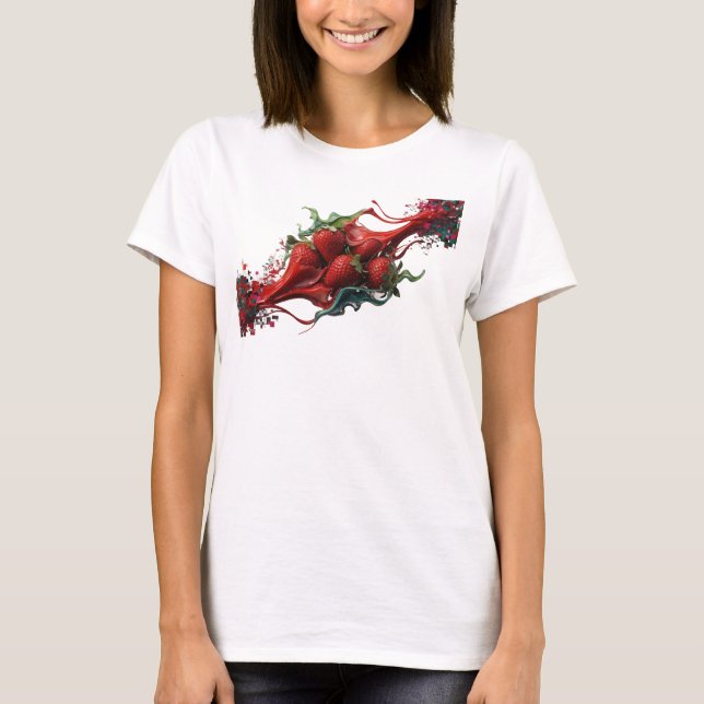 Camiseta dinámica roja de fresas abstractas de mod (Anverso)