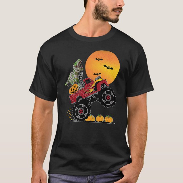 Camiseta Dino Boys Halloween Monster Truck Dinosaur T rex K (Anverso)