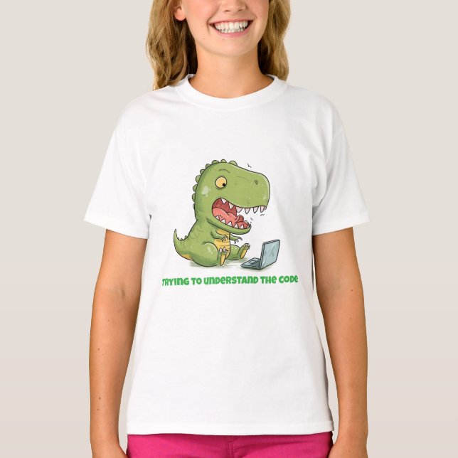 Camiseta Dino Coder: Laptop Tyrannosaur (Anverso)