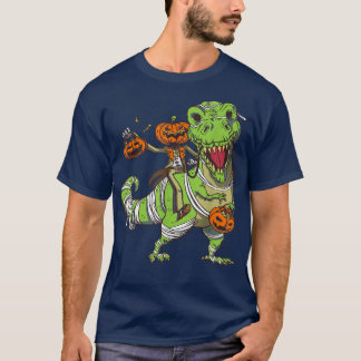 Camiseta Dino con esqueleto y calabaza feliz Halloween