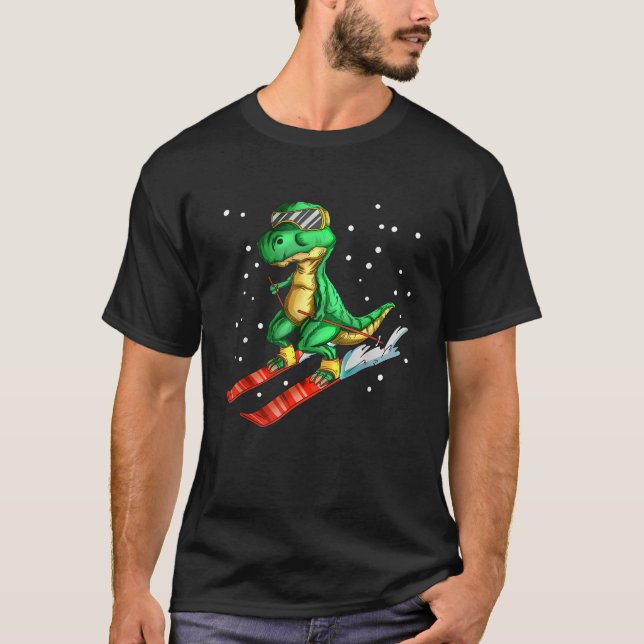 Camiseta Dino con gafas de esquí Esquiador Dinosaurio T rex (Anverso)