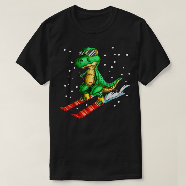 Camiseta Dino Con Goggles De Esquí Esquiador Dinosaurio Tre (Diseño del anverso)