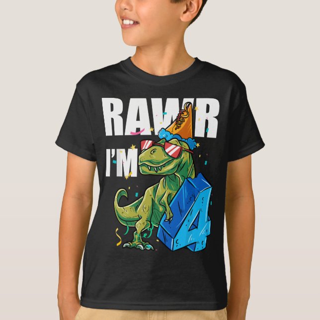 Camiseta Dino Cuatro Raws Im 4 Roar Mi Dinosaurio De 4 Años (Anverso)