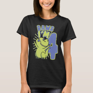 Camiseta Dino De 4 Años Por Cuarto Cumpleaños Rex Dinosaur