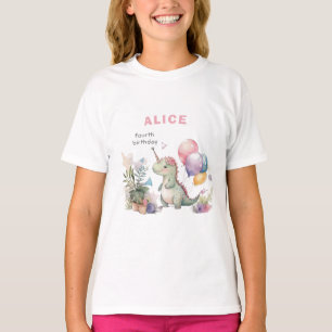 Camiseta Dino Fiesta Chica acuarela Pink Birday