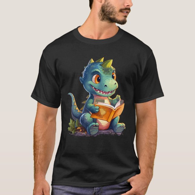 Camiseta Dino libro leyendo dinosaurio estético lindo dinos (Anverso)