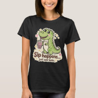 Dino lindo bebiendo té de burbujas, té de boba