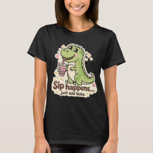 Camiseta Dino lindo bebiendo té de burbujas, té de boba