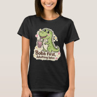 Dino lindo bebiendo té de burbujas, té de boba