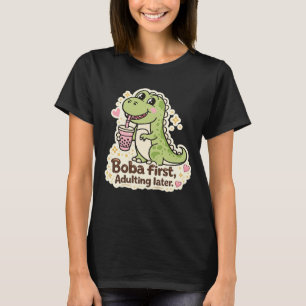 Camiseta Dino lindo bebiendo té de burbujas, té de boba