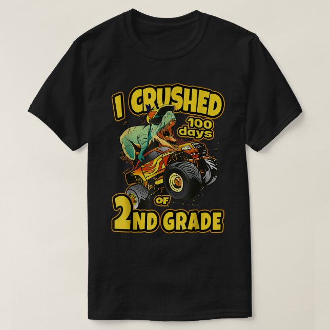 Camiseta Dino Monster Truck 2nd Grade I Crushed 100 Days Of (Diseño del anverso)