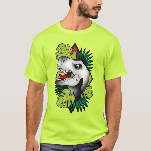 Camiseta Dino plateado de tiranicornio - Neón (Anverso)