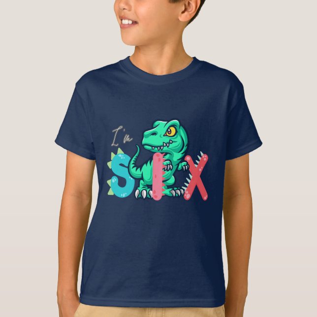Camiseta Dino Rex Tengo 6 años seis de vuelta a la escuela (Anverso)