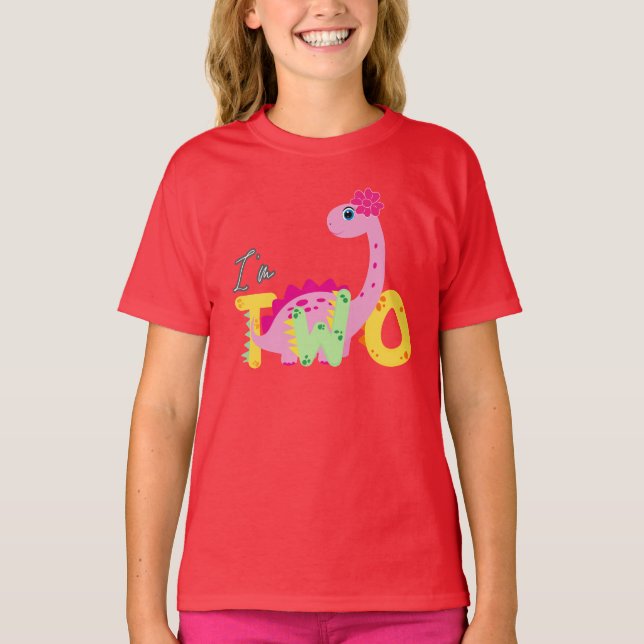 Camiseta Dino Rex Tengo dos niños de cumpleaños. (Anverso)