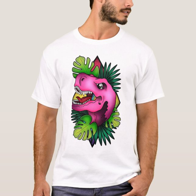 Camiseta Dino rosa de Tyranicorn - Blanco (Anverso)