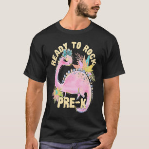 Camiseta Dino rosado de dinosaurio preK Chicas de vuelta a