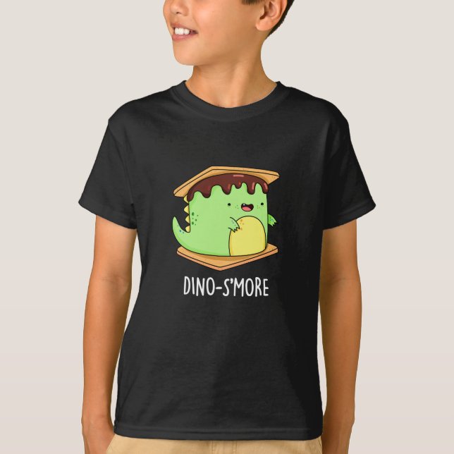 Camiseta Dino-smore Funny Dinosaur Smore Pun Dark BG (Anverso)
