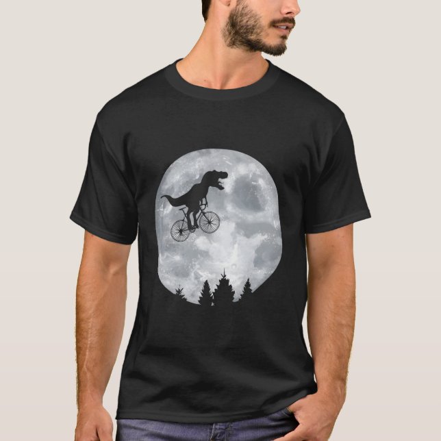 Camiseta Dino Trex Riding Moon Bike Halloween Ciclismo Luna (Anverso)