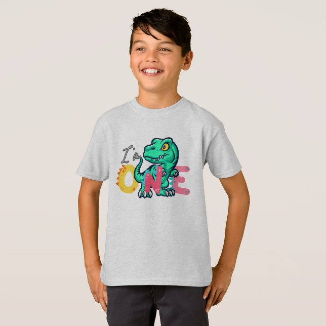 Camiseta Dino TRex Soy un niño de cumpleaños UNO de vuelta  (Anverso completo)